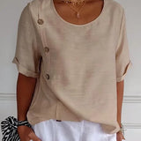 Sandra - Camisa casual com botões para mulher em algodão e linho