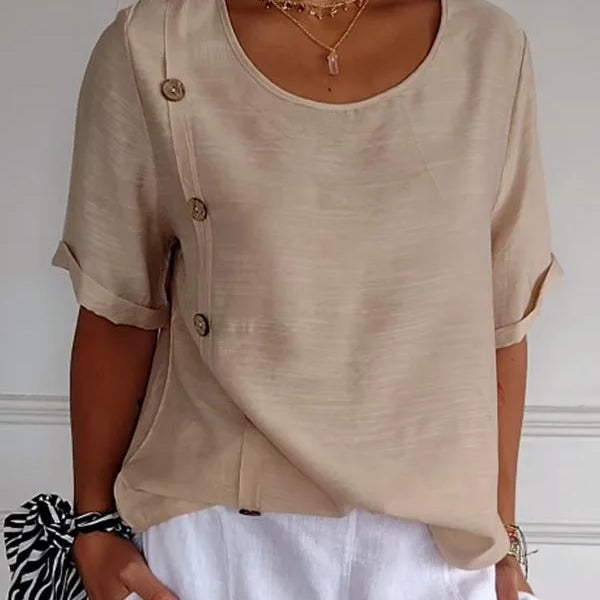 Sandra - Camisa casual com botões para mulher em algodão e linho
