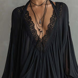 Laura - Vestido Mini em Chiffon Preto com Decote de Renda para Mulher
