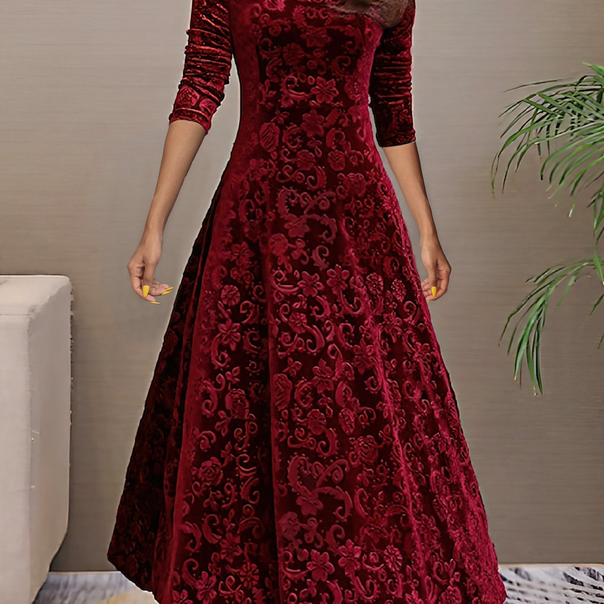 Denise | Elegante vestido de festa em veludo com decote em V