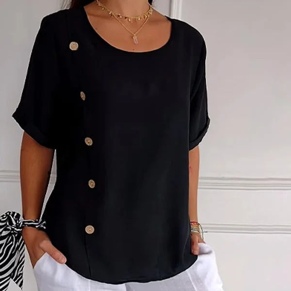 Sandra - Camisa casual com botões para mulher em algodão e linho