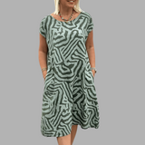 Nelia| Vestido de verão com gola redonda e linda estampa para Mulher