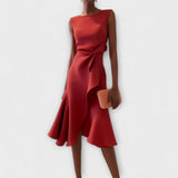 Juliette – Vestido midi assimétrico drapeado