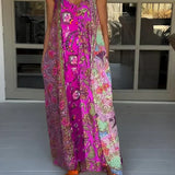 Andrea - Vestido casual com decote em V e estampado de blocos de cores