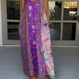 Andrea - Vestido casual com decote em V e estampado de blocos de cores