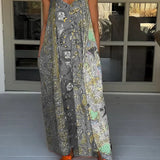 Andrea - Vestido casual com decote em V e estampado de blocos de cores