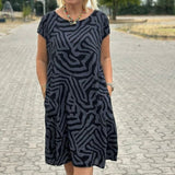 Nelia| Vestido de verão com gola redonda e linda estampa para Mulher