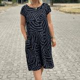 Nelia| Vestido de verão com gola redonda e linda estampa para Mulher