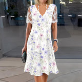 Edith | Vestido Midi Floral com Mangas de Renda para Mulher
