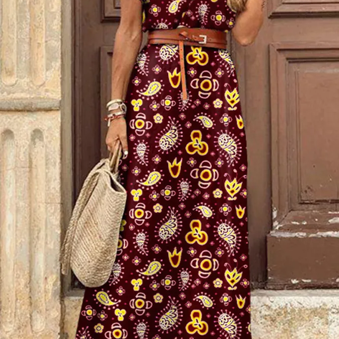 Irina - Vestidos de corte em A com estampado elegante, sem cinto e com decote em V