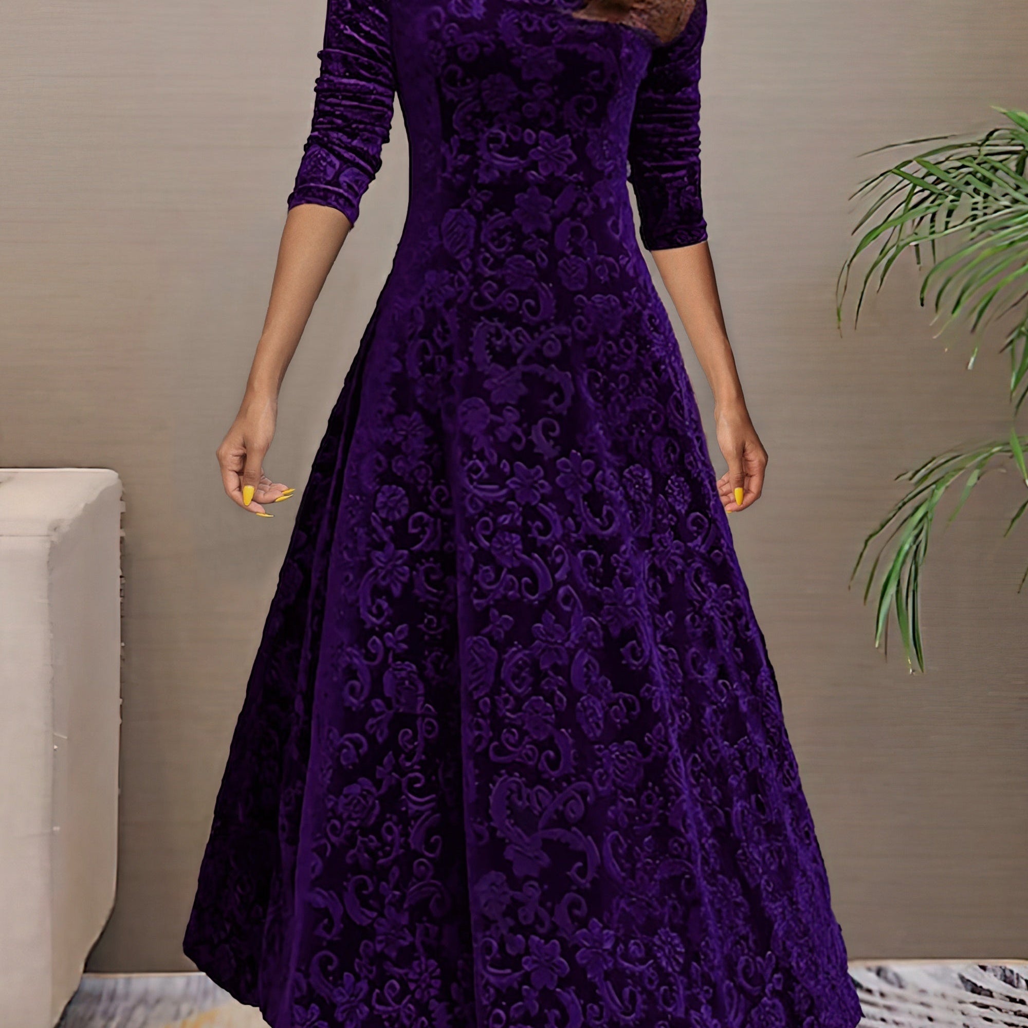 Denise | Elegante vestido de festa em veludo com decote em V
