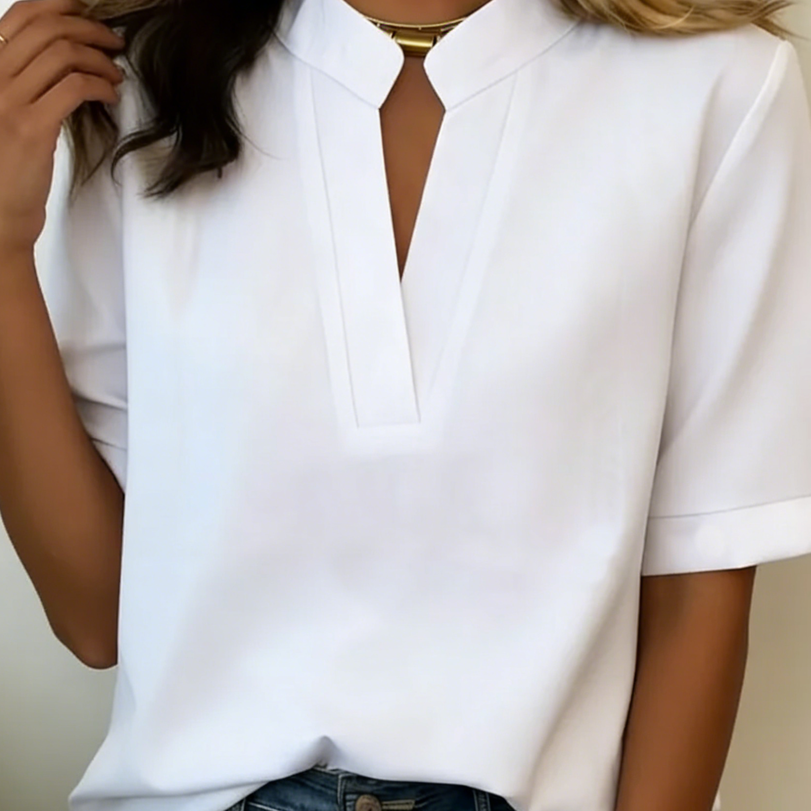 Lunvessa | Camisa de Mangas Curtas Relaxada para Mulher