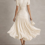 Adriana | Vestido midi satinado de riscas retro para Mulher