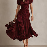 Adriana | Vestido midi satinado de riscas retro para Mulher