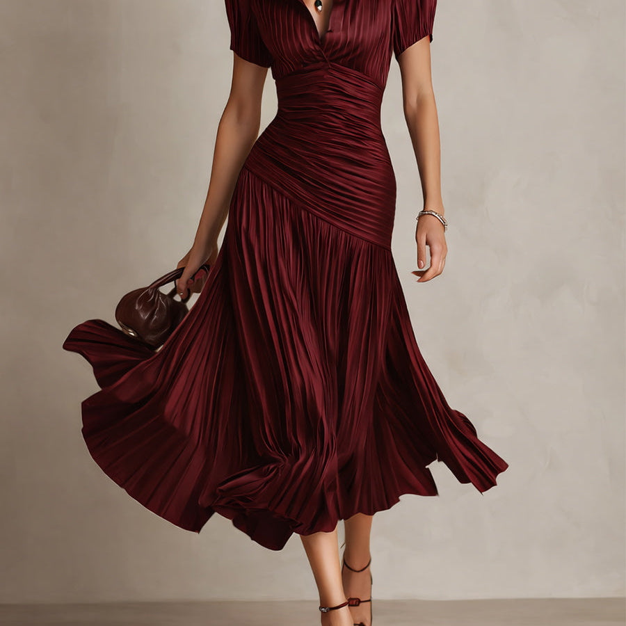 Adriana | Vestido midi satinado de riscas retro para Mulher