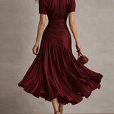 Adriana | Vestido midi satinado de riscas retro para Mulher