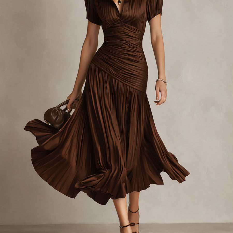 Adriana | Vestido midi satinado de riscas retro para Mulher
