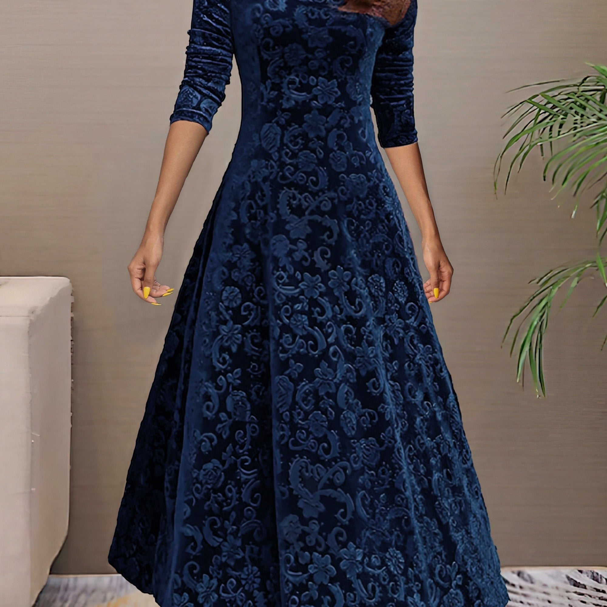 Denise | Elegante vestido de festa em veludo com decote em V