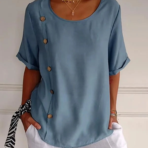 Sandra - Camisa casual com botões para mulher em algodão e linho
