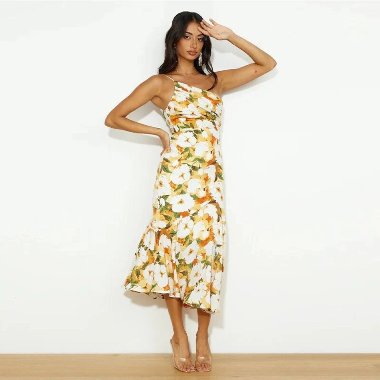 Greta™ | Vestido longo assimétrico com estampa floral para mulheres