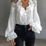 Laceva | Blusa com renda floral e mangas de lanterna para Mulher