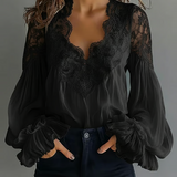 Laceva | Blusa com renda floral e mangas de lanterna para Mulher