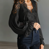 Laceva | Blusa com renda floral e mangas de lanterna para Mulher