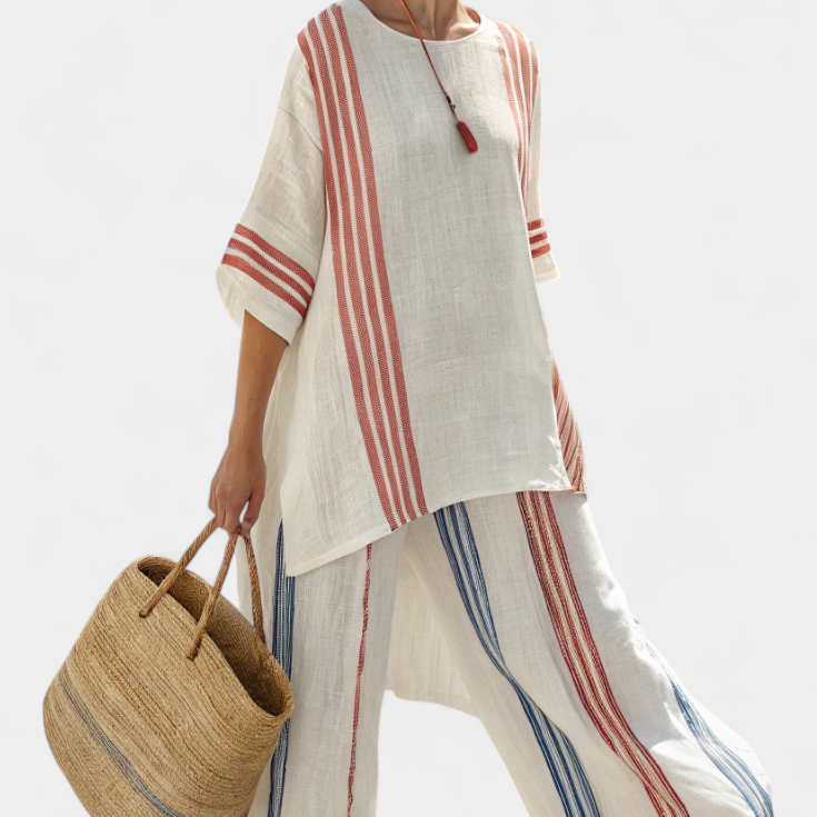 Mirthe | Conjunto arejado de duas peças com listras e caimento oversized