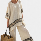 Mirthe | Conjunto arejado de duas peças com listras e caimento oversized