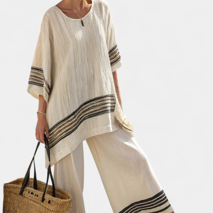 Mirthe | Conjunto arejado de duas peças com listras e caimento oversized