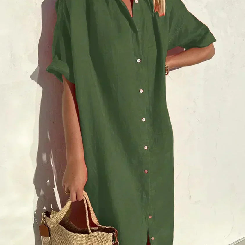 Delia - Vestido de senhora casual elegante com mangas compridas e fecho de botões Vestido em algodão e linho