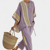 Mirthe | Conjunto arejado de duas peças com listras e caimento oversized