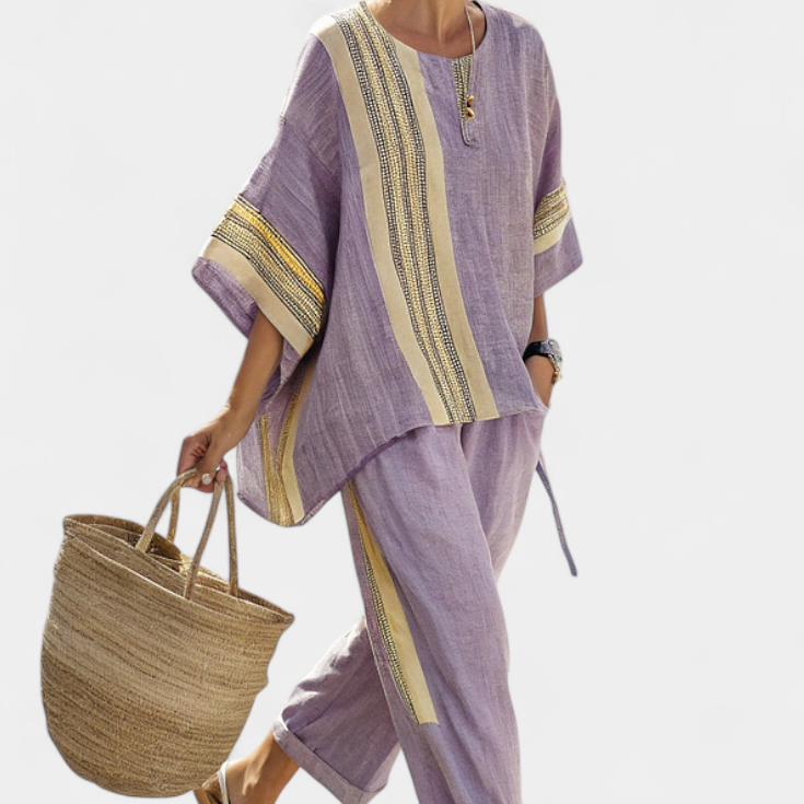 Mirthe | Conjunto arejado de duas peças com listras e caimento oversized