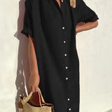 Delia - Vestido de senhora casual elegante com mangas compridas e fecho de botões Vestido em algodão e linho