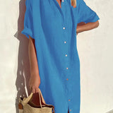 Delia - Vestido de senhora casual elegante com mangas compridas e fecho de botões Vestido em algodão e linho