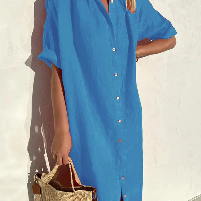 Delia - Vestido de senhora casual elegante com mangas compridas e fecho de botões Vestido em algodão e linho