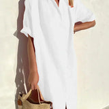 Delia - Vestido de senhora casual elegante com mangas compridas e fecho de botões Vestido em algodão e linho