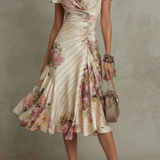 Rosavienne | Vestido midi Romantismo vintage em cetim para Mulher