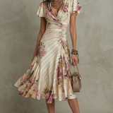 Rosavienne | Vestido midi Romantismo vintage em cetim para Mulher