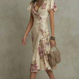 Rosavienne | Vestido midi Romantismo vintage em cetim para Mulher