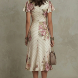 Rosavienne | Vestido midi Romantismo vintage em cetim para Mulher