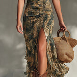 Helena | Vestido largo estampado com abertura para Mujer