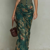 Ronda - Vestido Maxi com Estampado Floral e Renda Retro