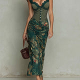 Ronda - Vestido Maxi com Estampado Floral e Renda Retro