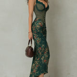 Ronda - Vestido Maxi com Estampado Floral e Renda Retro