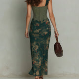 Ronda - Vestido Maxi com Estampado Floral e Renda Retro