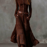 Azucena - Vestido maxi de camurça com cinto