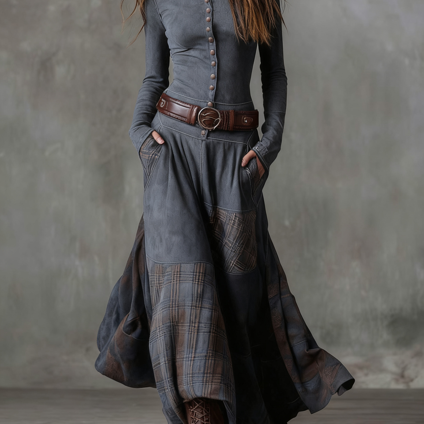 Azucena - Vestido maxi de camurça com cinto