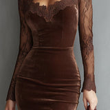 SOFIE | Robe Mini Velours Castanho com Renda Elegante