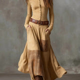 Azucena - Vestido maxi de camurça com cinto